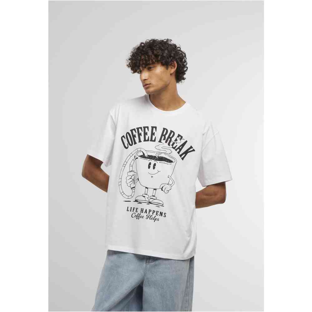Mister Tee - Life Happens Coffee Helps Oversize Heren Tshirt - Wit